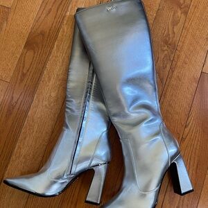 NWOT DKNY Metallic Silver Heeled Boots - sizes 6.5, 7.5, & 8 available